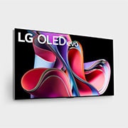 LG Pantalla LG OLED evo 65'' G3 4K SMART TV con ThinQ AI, Vista lateral ligeramente inclinada hacia la izquierda del LG OLED G3 en la pared, OLED65G3PSA, thumbnail 4