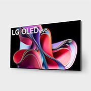 LG Pantalla LG OLED evo 65'' G3 4K SMART TV con ThinQ AI, Vista lateral ligeramente inclinada hacia la izquierda del LG OLED G3 en la pared, OLED65G3PSA, thumbnail 5