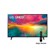 LG Pantalla LG QNED 75 55'' 4K SMART TV con ThinQ AI, Una vista frontal del televisor LG QNED con imagen de relleno y logotipo del producto encendido, 55QNED75SRA, thumbnail 1