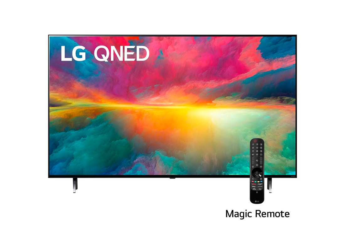 LG Pantalla LG QNED 75 55'' 4K SMART TV con ThinQ AI, Una vista frontal del televisor LG QNED con imagen de relleno y logotipo del producto encendido, 55QNED75SRA, thumbnail 2