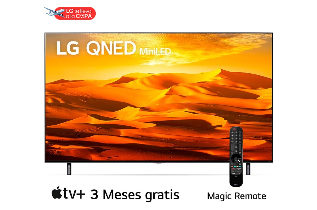 LG Televisor QNED MiniLED  65''  4K Smart TV ThinQ™ AI Procesador α7 Gen5 AI , A front view of the LG QNED TV with infill image and product logo on, 65QNED90SQA