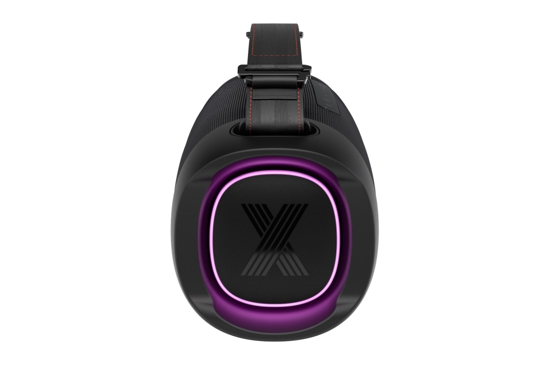 LG Bocina Portátil LG XBOOM 120W Woofer de 8'' Sound Boost Light Studio IP67 Certificación MIL-STD-810, Front view of the woofer with a purple lighting on., xg8t, thumbnail 7