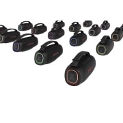 LG Bocina Portátil LG XBOOM 120W Woofer de 8'' Sound Boost Light Studio IP67 Certificación MIL-STD-810, Many LG XBOOM Gos are aligned with left speaker forward, having different lighting colors, xg8t, thumbnail 9