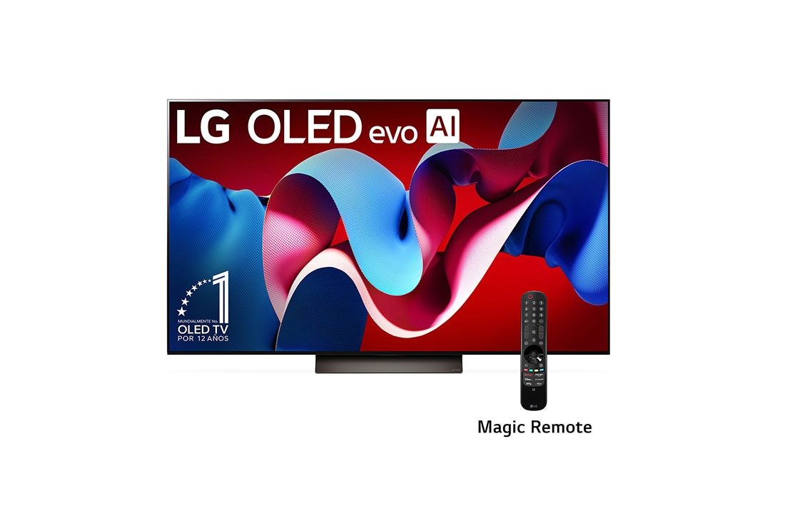 LG 77 Pulgadas LG OLED evo AI C4 4K Smart TV 2024, Vista frontal con LG OLED evo y el emblema OLED número 1 del mundo de 11 años en la pantalla., OLED77C4PSA