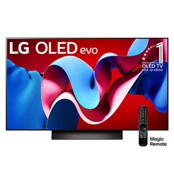 Vista frontal con LG OLED evo y el emblema OLED número 1 del mundo de 11 años en la pantalla.1