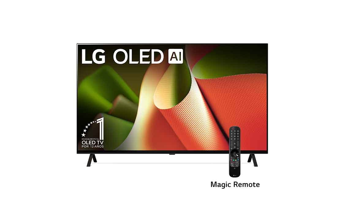 LG 65''pulgadas LG OLED B4 4K Smart TV 2024, Vista frontal con LG OLED TV, OLED B4, 11 años del emblema OLED número 1 del mundo y logotipo de webOS Re:New Program en pantalla con soporte de 2 polos, OLED65B4PSA