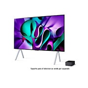 LG Televisor LG SIGNATURE OLED M4 de 97 pulgadas con transmisión de video y audio en 4K a 120 Hz , Vista lateral orientada hacia la izquierda de un televisor LG OLED evo, OLED M4 en la pared, y una Zero Connect Box colocada debajo del televisor., OLED97M4PSA, thumbnail 5