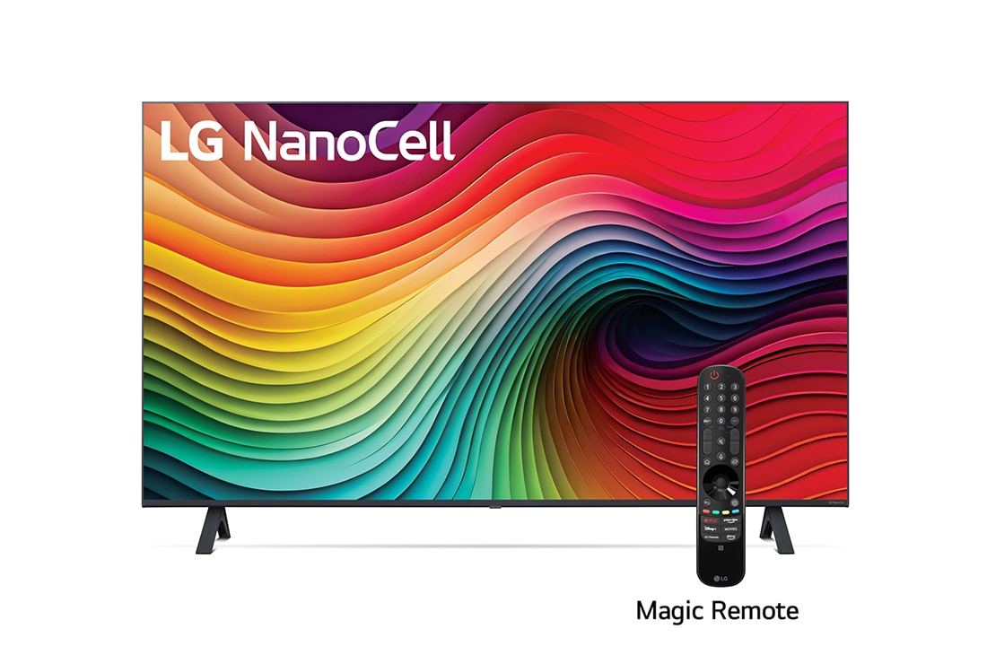 LG 55'' pulgadas LG Nano80 4K UHD Smart TV 2024, Front view of LG NanoCell TV, NANO80 with text of LG NanoCell, 2024, and webOS Re:New Program logo on screen, 55NANO80TSA