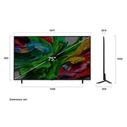 LG 75 pulgadas LG QNED evo AI QNED85 4K Smart TV 2025, Vista de frente y lateral del Smart TV LG QNED evo AI QNED85 4K en la que se ven sus dimensiones de longitud, ancho, altura y profundidad., 75QNED85ASG, thumbnail 5
