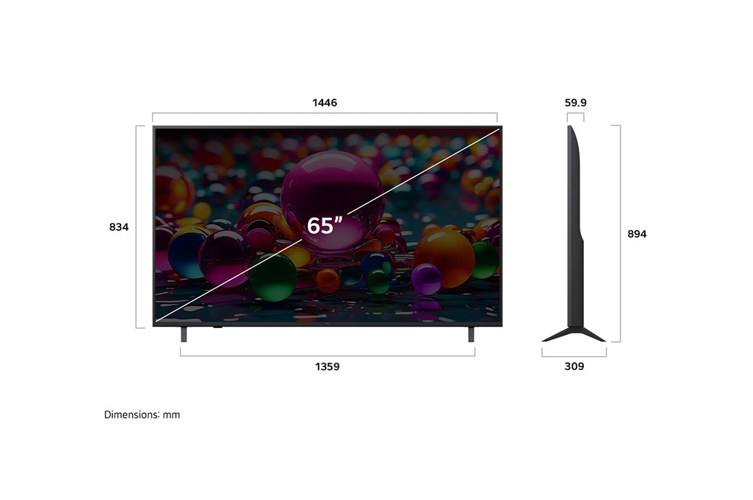 LG 65 pulgadas LG UHD AI UA75 AI 4K Smart TV 2025, Dimension image, 65UA7500PSA, thumbnail 4