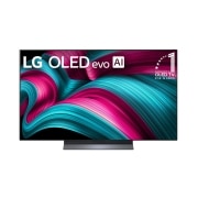 LG 77 pulgadas LG OLED evo AI C5 4K Smart TV 2025, Vista de frente de la Smart TV LG OLED evo AI C5 4K. El emblema “OLED, número&nbsp;1 del mundo durante 12&nbsp;años” y el logotipo de LG OLED evo AI&nbsp;2025 aparecen en la pantalla., OLED77C5PSA, thumbnail 1