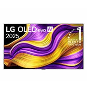 LG 77 pulgadas LG OLED evo AI G5 4K Smart TV 2025, Front view of LG OLED evo AI G5 4K Smart TV. 12 Years of world number 1 OLED emblem and LG OLED evo AI 2025 logo are on the screen., OLED77G5PSA, thumbnail 1