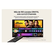 LG 77 pulgadas LG OLED evo AI G5 4K Smart TV 2025, Close-up of an LG OLED TV screen showing how AI Search works. A small chat window is open showing how the user asked for what sports games are available. AI search responded via chat and by showing th, OLED77G5PSA, thumbnail 12