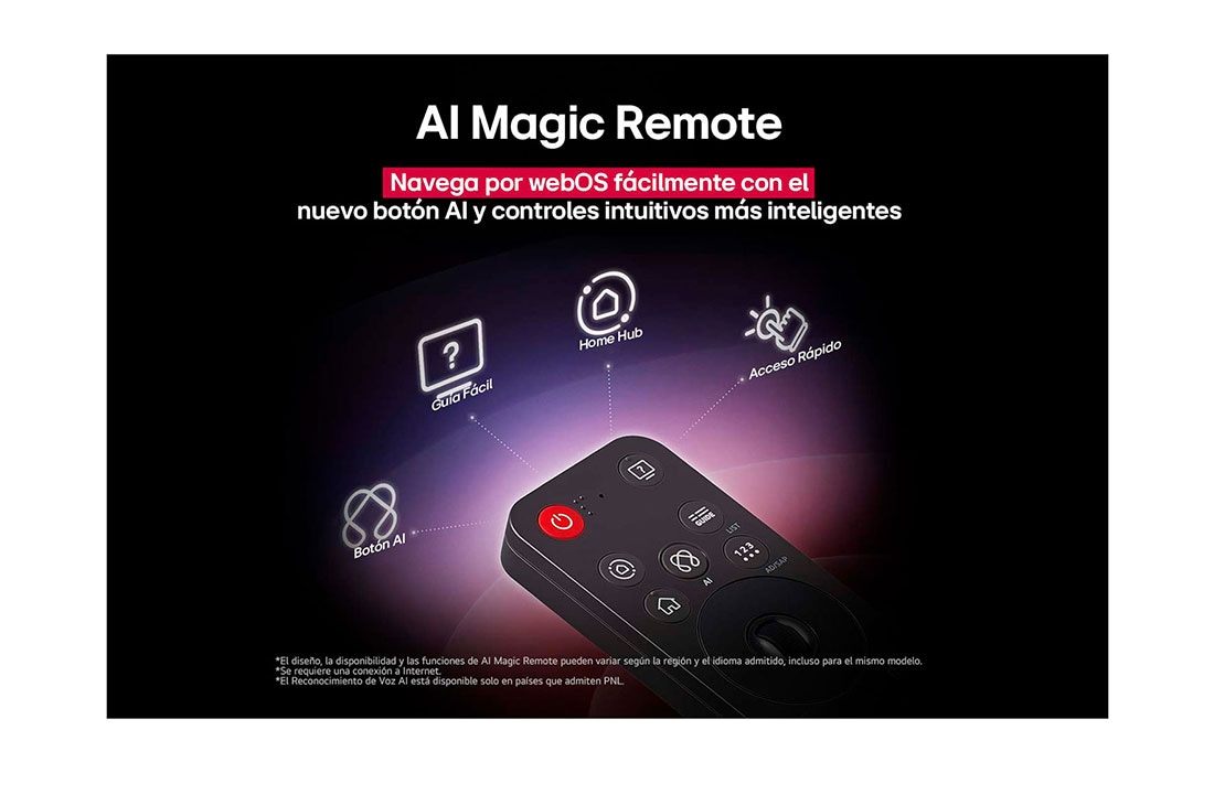 LG 65 pulgadas LG OLED evo AI G5 4K Smart TV 2025, LG AI Magic Remote with the AI button highlighted. Around it are the different functionalities that a user can access from the button. AI Voice ID, AI Search, AI Chatbot, AI Concierge, AI Picture Wiza, OLED65G5PSA, thumbnail 11