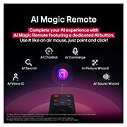 LG 75 pulgadas LG QNED AI QNED82 4K Smart TV 2025, On an LG QNED TV screen is the webOS 25 home page filled with apps and entertainment content. By the TV is the LG Al Magic Remote, the Al button is highlighted as if activated by the user's voice. A s, 75QNED82ASG, thumbnail 11