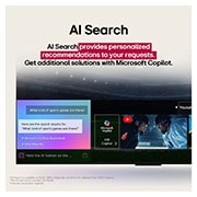 LG 43 pulgadas LG QNED AI QNED82 4K Smart TV 2025, Un primer plano de la pantalla de una LG TV en la que se muestra cómo funciona AI Search. Hay una pequeña ventana de chat abierta que muestra cómo el usuario preguntó qué eventos deportivos están disp, 43QNED82ASG, thumbnail 11