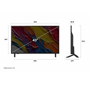 LG 43 pulgadas LG QNED AI QNED82 4K Smart TV 2025, Vista de frente y lateral de la Smart TV LG QNED82 AI 4K en la que se ven sus dimensiones de longitud, ancho, altura y profundidad., 43QNED82ASG, thumbnail 4