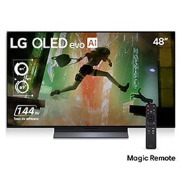 Vista de frente de la Smart TV LG OLED evo AI C5 4K. El emblema “OLED, número 1 del mundo durante 12 años” y el logotipo de LG OLED evo AI 2025 aparecen en la pantalla.2