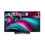 LG 48 pulgadas LG OLED evo AI C5 4K Smart TV 2025, Vista de frente de la Smart TV LG OLED evo AI C5 4K. El emblema “OLED, número&nbsp;1 del mundo durante 12&nbsp;años” y el logotipo de LG OLED evo AI&nbsp;2025 aparecen en la pantalla., OLED48C5PSA, thumbnail 1