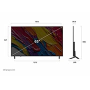 LG 65 pulgadas LG QNED AI QNED82 4K Smart TV 2025, Front view and side view of LG QNED82 AI 4K Smart TV showing its length, width, height, and depth dimensions., 65QNED82ASG, thumbnail 4