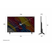 LG 50 pulgadas LG QNED AI QNED82 4K Smart TV 2025, Front view and side view of LG QNED82 AI 4K Smart TV showing its length, width, height, and depth dimensions., 50QNED82ASG, thumbnail 4