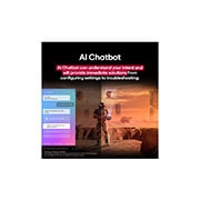 LG 50'' LG UHD AI UA80 AI 4K Smart TV 2025, Pantalla de una LG TV que reproduce contenido de ciencia ficción. En la pantalla, se muestra la interfaz de AI&nbsp;Chatbot. El usuario envió un mensaje al chatbot en el que dijo que la pantalla está demas, 50UA8000PSB, thumbnail 13