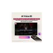 LG 100 pulgadas LG QNED evo AI QNED86 4K Smart TV 2025, Pantalla de LG TV con un AI Magic Remote de fondo. El botón de IA está resaltado y con un globo de texto: Sugiere una película que me guste. En la pantalla, se muestra el ícono de usuario E, que indic, 100QNED86AS, thumbnail 10