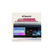 LG 100 pulgadas LG QNED evo AI QNED86 4K Smart TV 2025, Un primer plano de la pantalla de una LG TV en la que se muestra cómo funciona AI Search. Hay una pequeña ventana de chat abierta que muestra cómo el usuario preguntó qué eventos deportivos están disp, 100QNED86AS, thumbnail 12