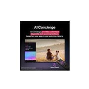 LG 100 pulgadas LG QNED evo AI QNED86 4K Smart TV 2025, Un primer plano de la pantalla de una LG TV en la que se muestra cómo funciona AI Search. Hay una pequeña ventana de chat abierta que muestra cómo el usuario preguntó qué eventos deportivos están disp, 100QNED86AS, thumbnail 13