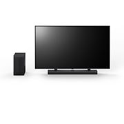 LG Barra de sonido LG S70TY 400W  ch 3.1.1  Dolby Atmos® WOW Orchestra AI Sound Pro , Angled view of 65inch LG QNED, LG Soundbar S70TY, and subwoofer, S70TY, thumbnail 10