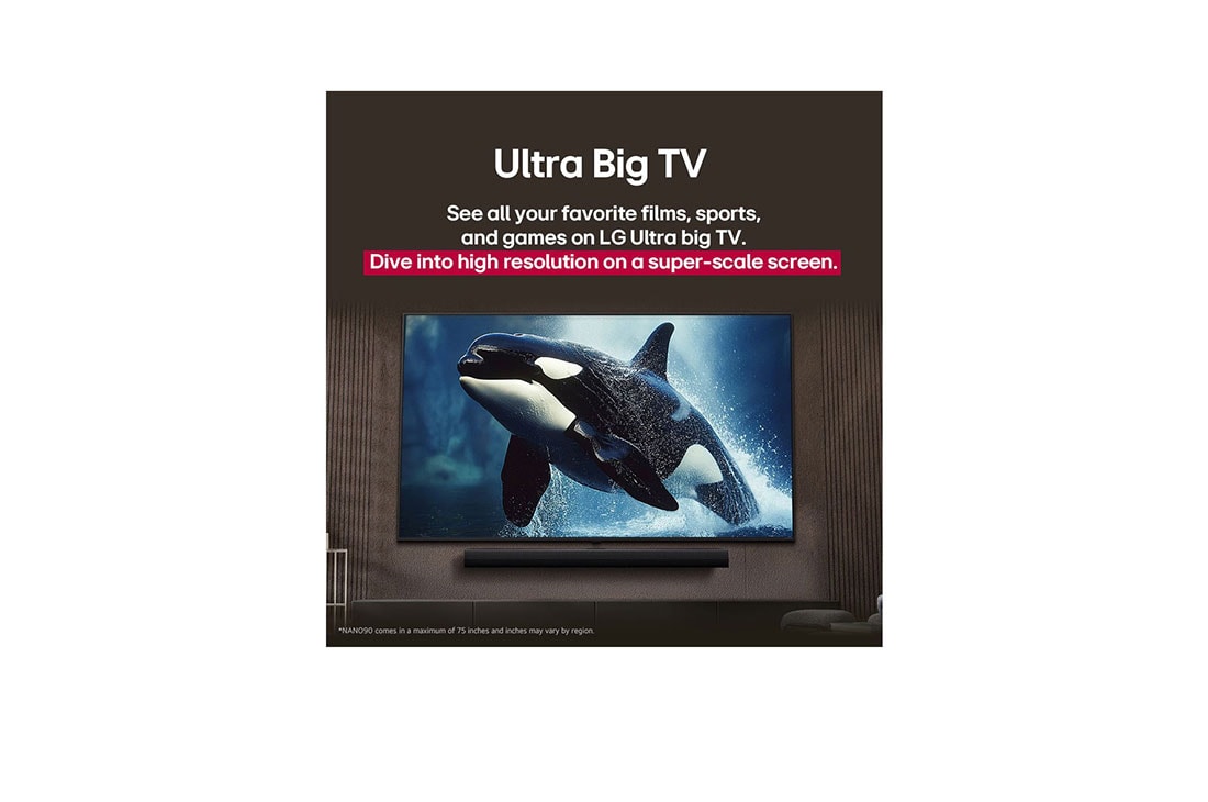 LG  55 pulgadas LG UHD AI UA85 AI 4K Smart TV 2025, LG TV con una pantalla impresionantemente grande montada en una pared encima de una LG Soundbar en una sala de estar de estilo moderno., 55UA8550PSA, thumbnail 8