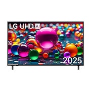 LG  55 pulgadas LG UHD AI UA85 AI 4K Smart TV 2025, Vista de frente de la UHD UA80 TV, logotipo de LG UHD Al en la esquina superior. En la LG UHD TV se muestran coloridas texturas como de pinturas que se combinan., 55UA8550PSA, thumbnail 1