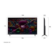 LG  55 pulgadas LG UHD AI UA85 AI 4K Smart TV 2025, Vista de frente y lateral de la Smart TV LG UHD AI UA80 4K en la que se ven sus dimensiones de longitud, ancho, altura y profundidad., 55UA8550PSA, thumbnail 4