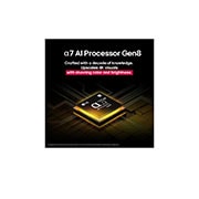 LG  55 pulgadas LG UHD AI UA85 AI 4K Smart TV 2025, El procesador alpha 7 AI Gen8 se ilumina en color amarillo y de él salen rayos de luz de colores. El título habla sobre cómo el procesador ofrece una calidad 4K, con color y brillo sorprendentes., 55UA8550PSA, thumbnail 5