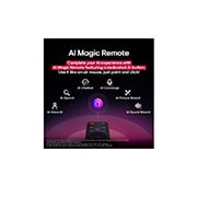 LG  55 pulgadas LG UHD AI UA85 AI 4K Smart TV 2025, LG AI Magic Remote con el botón de IA resaltado. A su alrededor, se encuentran las diferentes funcionalidades a las que el usuario puede acceder con el botón. AI Voice ID, AI Search, AI Chatbot, AI Co, 55UA8550PSA, thumbnail 10