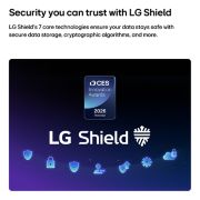 LG 75'' LG QNED evo AI QNED80 Mini LED 4K Smart TV 2026, LG Shield, aplicado a LG QNED evo AI Mini LED QNED80, se muestra con el logotipo de LG Shield en el centro, los íconos de seguridad abajo y la insignia de galardonada de los Premios a la Innovación CE, 75QNED80BSG, thumbnail 8