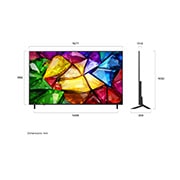 LG 75&nbsp;Inch LG Mini RGB evo AI MRGB85 4K Smart TV&nbsp;2026, La imagen frontal y lateral de la LG Mini RGB evo AI MRGB85 muestra una pantalla de 75 pulgadas con una anchura de 1677 mm, una altura de 966 mm, una altura con soporte de 1032 mm, una profundidad de , 75MRGB85BSC, thumbnail 2