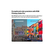 LG 75&nbsp;Inch LG Mini RGB evo AI MRGB85 4K Smart TV&nbsp;2026, RGB Primary Color Pro, utilizado en LG Mini RGB evo AI MRGB85, presenta una imagen dividida que compara el color LED convencional a la izquierda con edificios más brillantes y saturados a la derecha, , 75MRGB85BSC, thumbnail 4