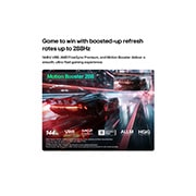 LG 75&nbsp;Inch LG Mini RGB evo AI MRGB85 4K Smart TV&nbsp;2026, LG Mini RGB evo AI MRGB85 con Ultimate Gameplay muestra una escena de carreras vibrante y de alta velocidad con un recuadro de comparación borrosa que destaca Motion Booster 288, mientras admite 144Hz, 75MRGB85BSC, thumbnail 10