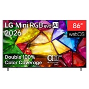 LG Smart TV LG Mini RGB evo AI MRGB85 4K 2026 de 86&nbsp;pulgadas, La vista frontal de LG Mini RGB evo AI MRGB85, lanzada en 2026, muestra una imagen cristalina de facetas multicolores claramente definidas, con una pantalla de 75 pulgadas, webOS, doble cobertura de c, 86MRGB85BSC, thumbnail 1