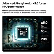 LG Smart TV LG Mini RGB evo AI MRGB85 4K 2026 de 86&nbsp;pulgadas, El procesador alpha 8 AI 4K de 3.ª&nbsp;generación de la LG Mini RGB evo AI MRGB85 brilla con luz azul en una placa de circuito, lo que destaca el rendimiento del procesamiento de IA con una NPU hasta 5.0&nbsp;, 86MRGB85BSC, thumbnail 5