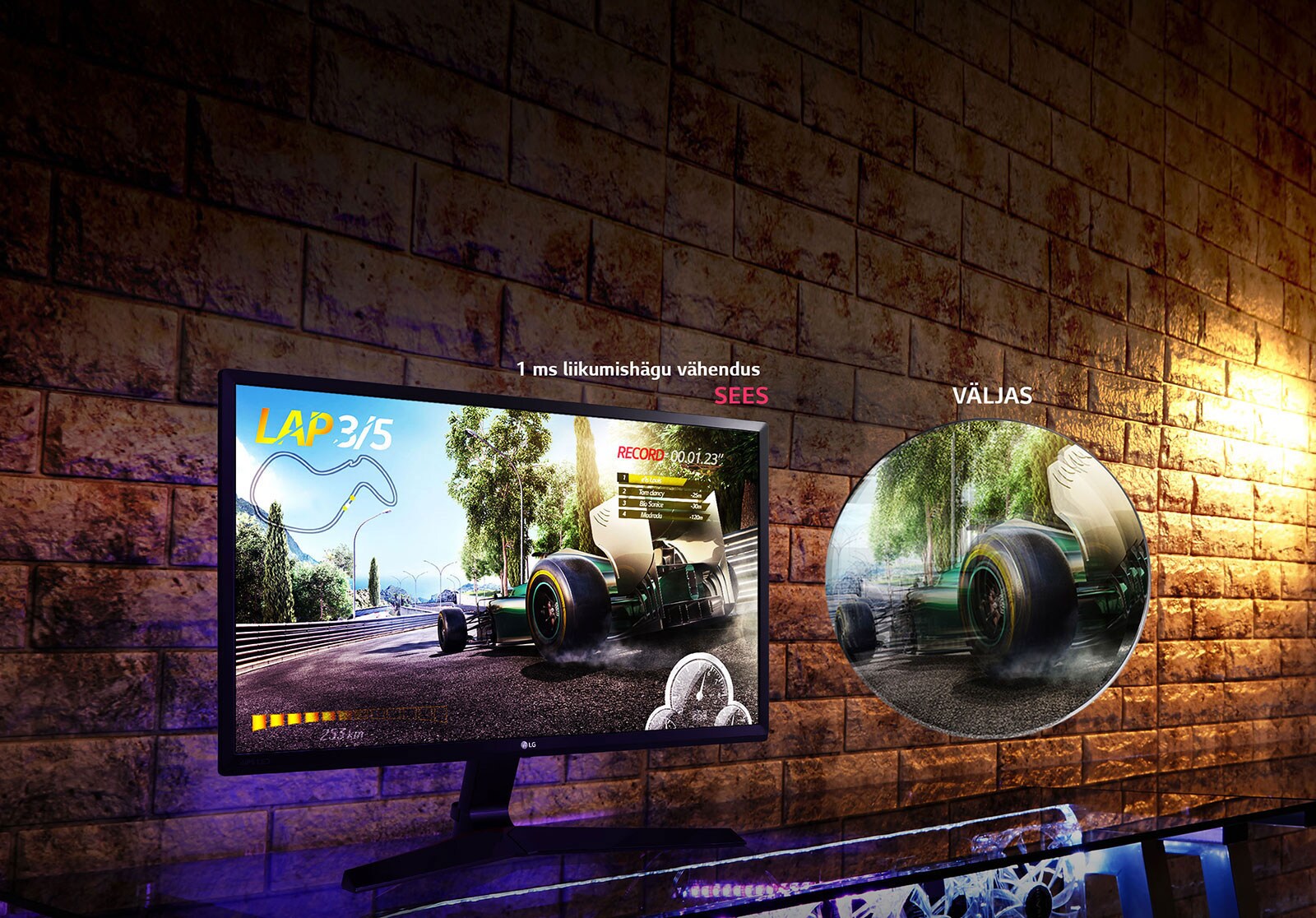 1 ms liikumishägu vähendusega IPS monitor<br>1