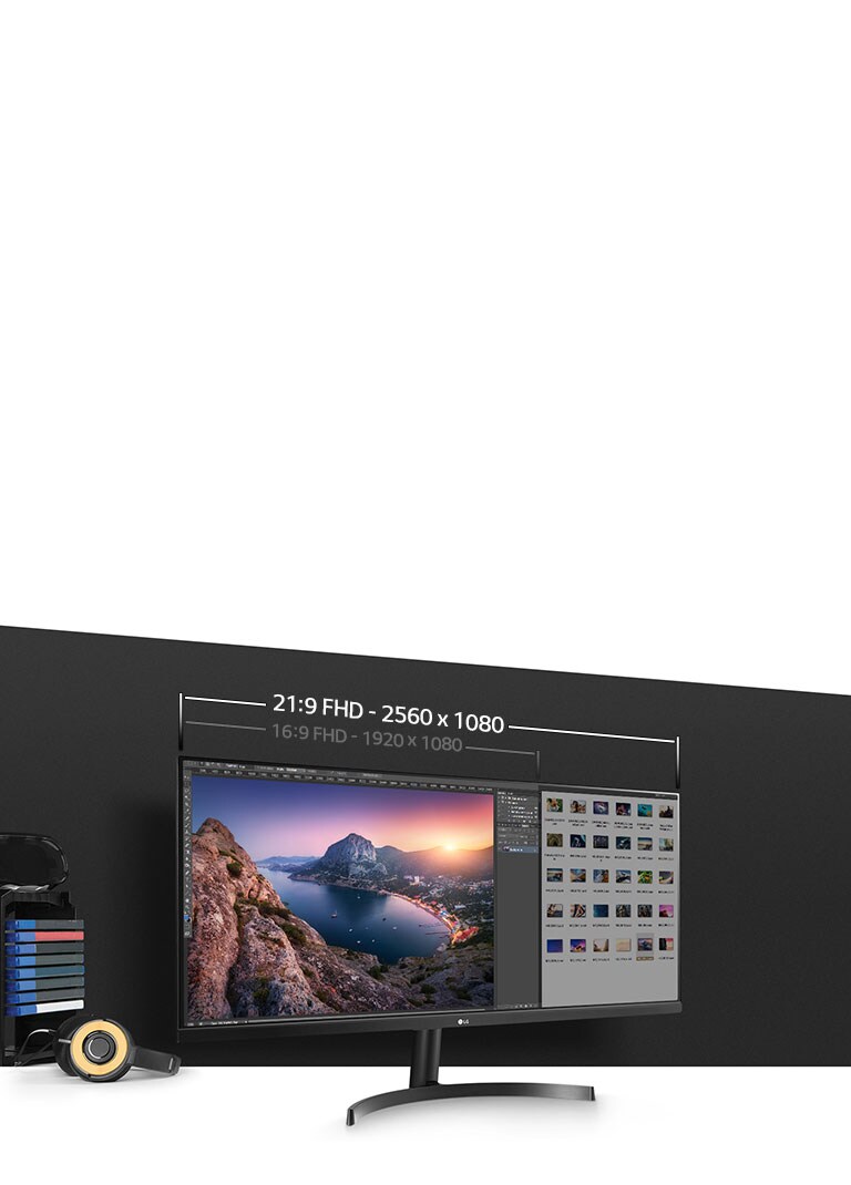 21:9 QHD ekraan (3440 x 1440) annab 2,4 korda laiema ekraani resolutsiooniga 16:9 Full HD (1980 x 1080) ja samal ajal 880 pikslit rohkem, kui 16:9 QHD (2560 x 1440).