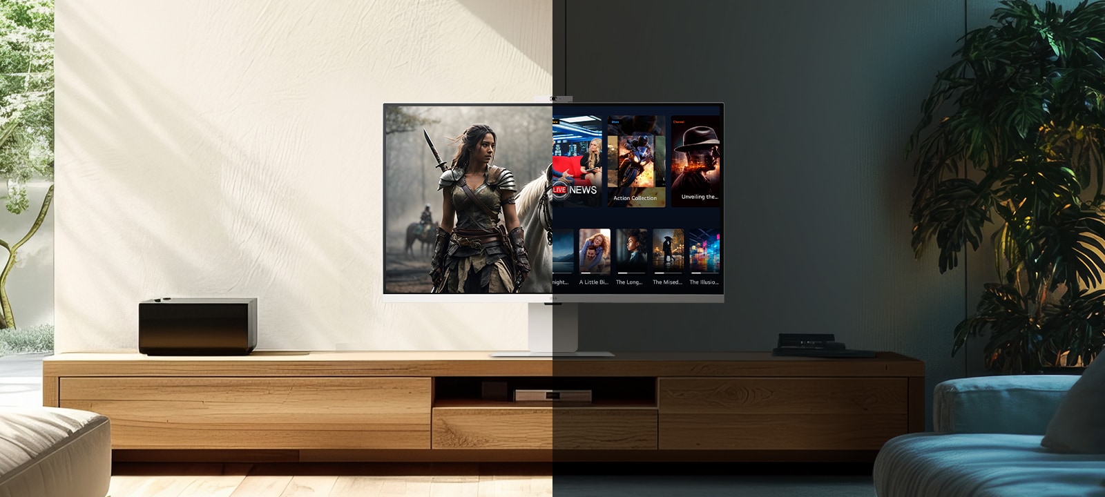 Vasakpoolne pilt näitab päevast välimust heleduse reguleerimise funktsiooniga, parempoolne pilt aga öist välimust sama funktsiooniga.	