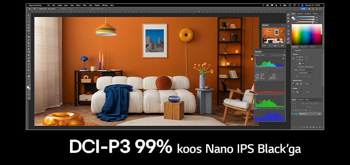 Täissuuruses ekraanipilt koos kujundusprogrammiga, mis kuvab erksaid värve.