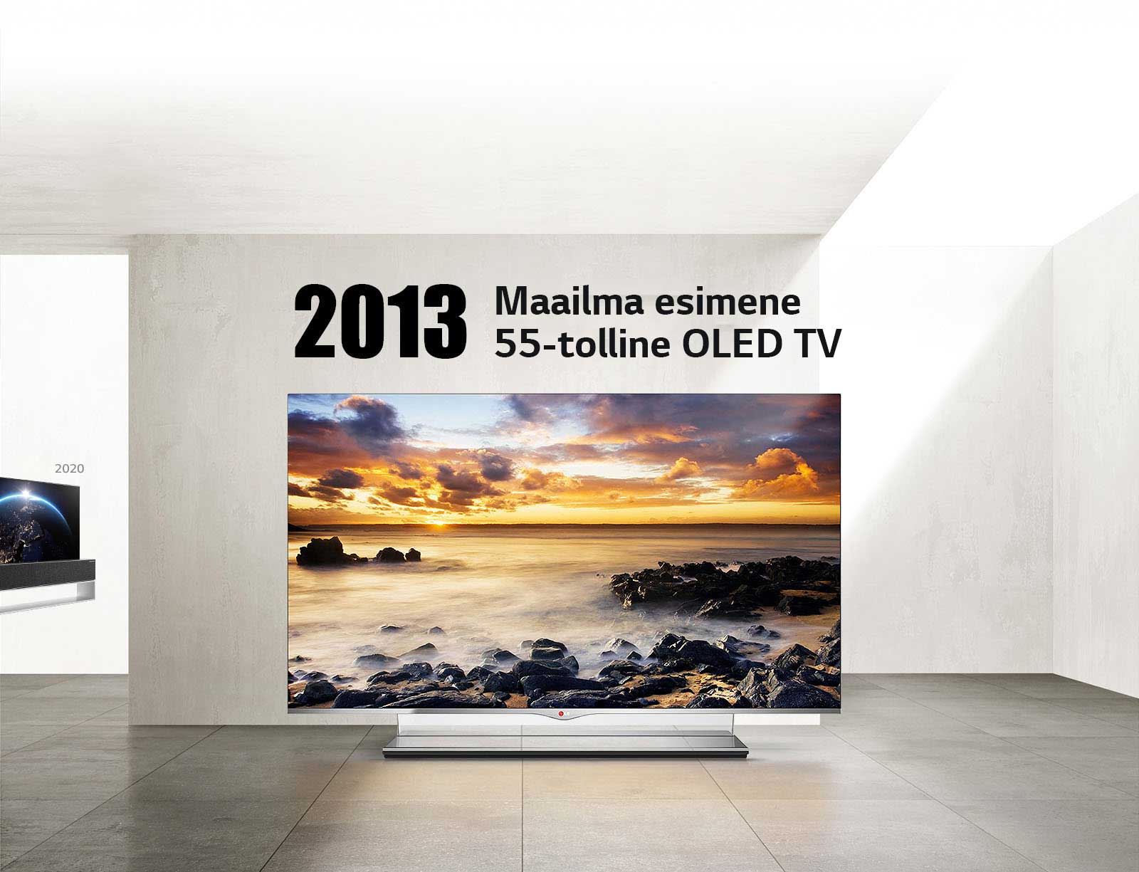 LG TV. Pealkiri on „2013 maailma esimene 55-tolline OLED TV.“