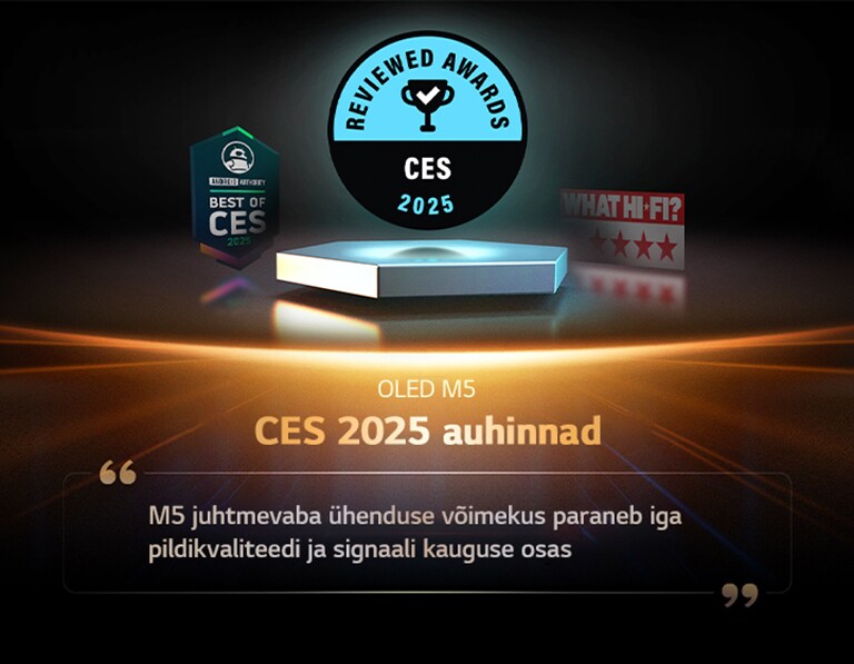 Reviewed OLED M5 auhind. Katkend nende arvustusest räägib sellest, et M5 traadita ühenduse võimekus paraneb iga pildikvaliteedi ja signaali kauguse osas.