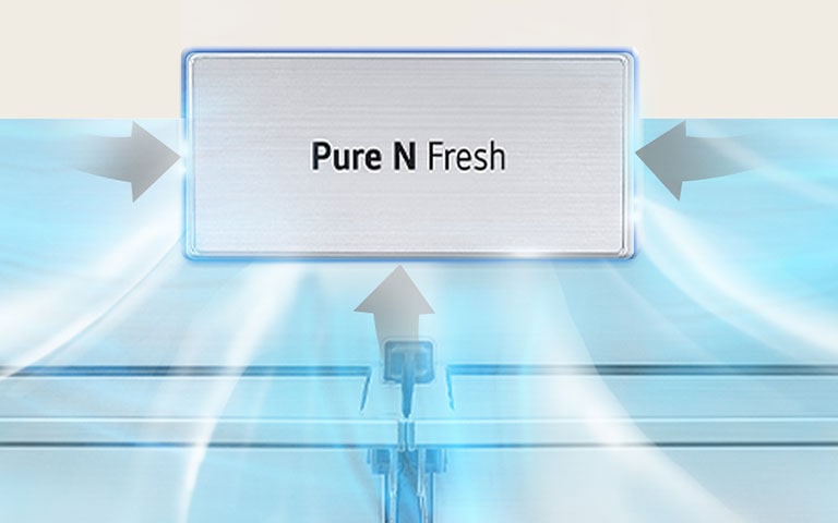 Esile on tõstetud Pure N Fresh ning hall joon, mis tähendab lõhna, mis imetakse Pure N Fresh-i ja välja tuleb puhas külm õhk.