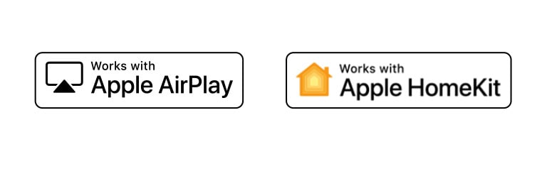 Detailid, mis näitavad Hey Google'i, Alexa, Apple Airplay ja Apple HomeKiti logosid, millega ThinQ AI ühildub.