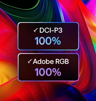 LG Mini RGB evo AI MRGB85 sertifitseeritud kahekordse 100% värvikattega täidab ekraani rikkalike, voolavate värvigradientidega, pakkudes 100% DCI-P3 ja Adobe RGB katvust.